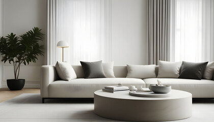 Fototapeta premium modern living room minimalist design and luxury furniture and decor. Generative AI