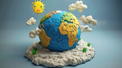 Earth day concept, 3D render clay of the earth, best for earth day or green day theme.