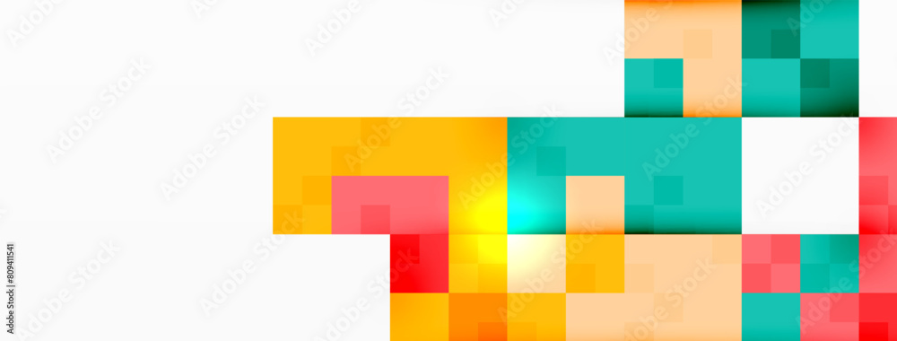 Aufkleber A vibrant display of colorfulness with rectangles, triangles, and symmetrical patterns in magenta and electric blue tints. Artistic font on a white background
