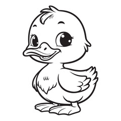 Line art of smiling duck cartoon vector