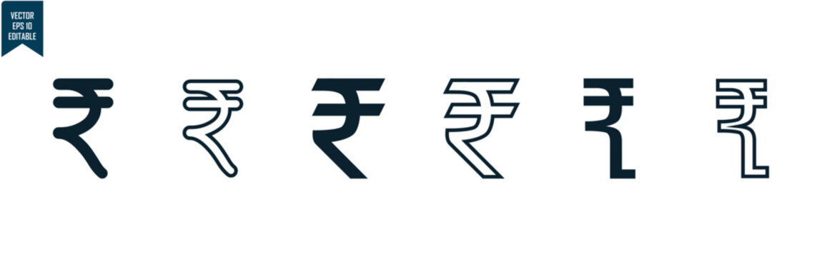 rupee currency set icon, simple design with circle frame, outline and solid, for business and banking needs, vector eps 10