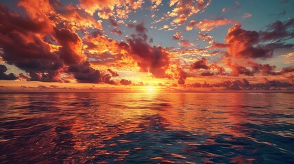 A Tranquil Waterscape Serves as a Canvas for a Breathtaking Sunset, Painting the Sky with Hues of Fire and Gold