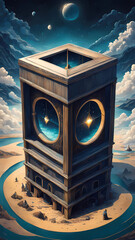 surrealism artwork in the form of a box that has a unique view, Generative AI