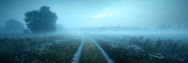 background of a dirt road with vehicles passing through it, in the middle of the countryside, on a foggy afternoon