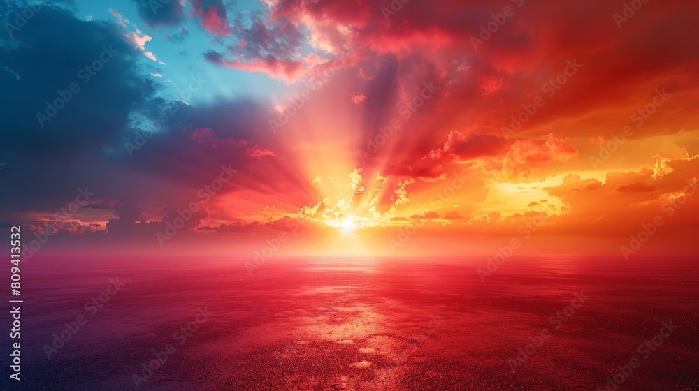 Poster majestic ocean sunset with radiant skies