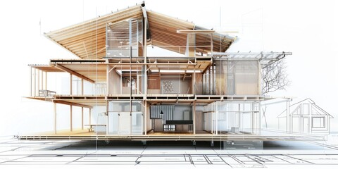 a diagram showing a single family house being deconstructed or disassembled into timber 