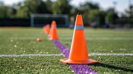 Sports marker cone utilized for warming up in activities like soccer football and running - Powered by Adobe