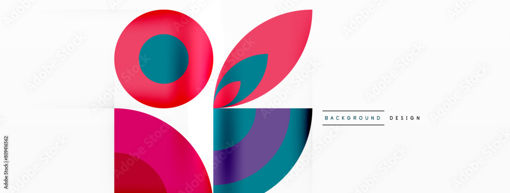 Aufkleber An artistic logo featuring a red circle and violet leaves on a white background with an electric blue font in a rectangular pattern. Includes illustration elements