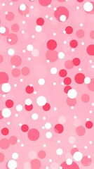 A vibrant pink background featuring various sizes of white and red circles scattered throughout