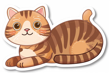 sticker cartoon of cute cat on white background