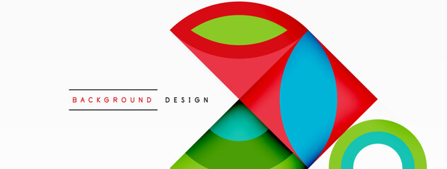 Fototapeta premium An abstract art piece featuring a colorful geometric design with circles and triangles in shades of magenta and electric blue on a white background, showcasing symmetry and pattern