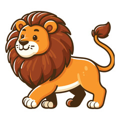 Obraz premium Cartoon lion flat style isolated on solid white background