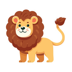Obraz premium Cartoon lion flat style isolated on solid white background