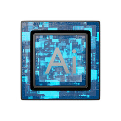 AI processor chip, 3D illustration, not AI generated