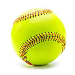 Fluorescent neon yellow softball isolated on white and transparent background