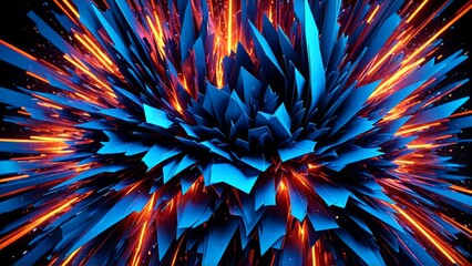 a blue and orange explosion with flames, abstract background. Generative AI.