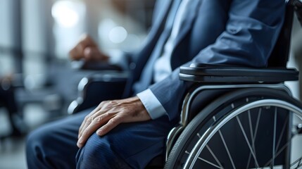 Obraz premium Businessman in Wheelchair Navigating Corporate Office with Confidence and Determination
