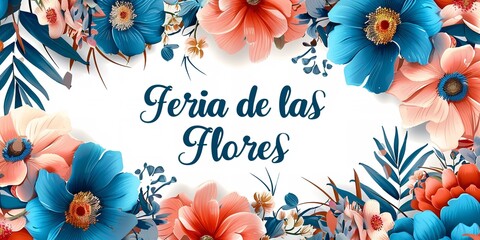 An illustration of beautiful Feria De Las Flores poster or banner with lots of flowers and space inside of it for text or product, Generative AI.