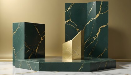 gold green marble podium background