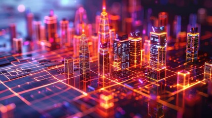 3D holographic city map, perfect for urban planning and futuristic city concepts
