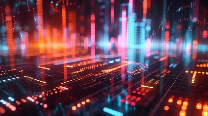 3D stock market graph on a digital display, perfect for hightech financial presentations