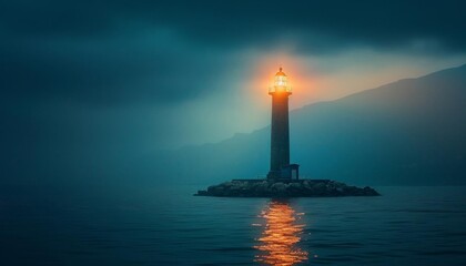 Fototapeta premium A lighthouse shining brightly in the darkness, representing guidance and a beacon for others