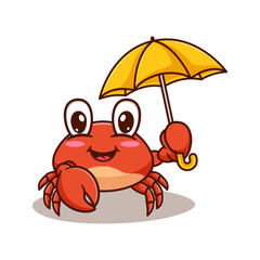 Cute and kawaii cartoon crab illustration design using umbrella