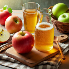 Fresh healthy Apple juice, Hard apple cider Juice, Red apple juice glass