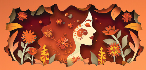 Elegant paper-cut portrayal of a mother's face bordering the design with a wide open area for heartfelt Mother's Day messages.