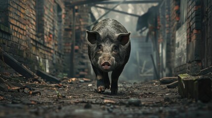 Walking Grey Pig - Powered by Adobe