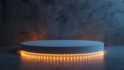 Illuminated round podium with LED lights, perfect for drawing attention to new releases at a trade show