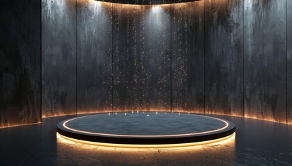 Illuminated round podium with LED lights, perfect for drawing attention to new releases at a trade show