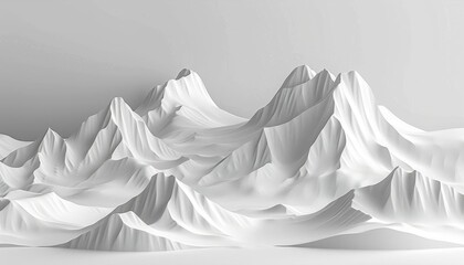 Minimal 3D landscape with monochrome peaks and valleys, perfect for calm and serene backgrounds