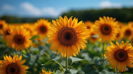 Fototapeta premium Vibrant sunflower field in bloom