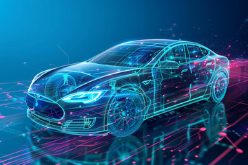 electric vehicle technology digital on blue background