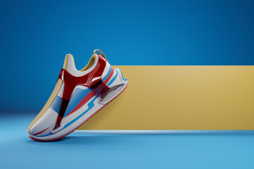 3d illustration of sneakers with bright gradient  print. Stylish concept of stylish and trendy...