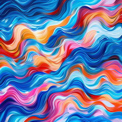 Fototapeta premium A digital artwork showcasing an abstract background with vibrant waves of blues, oranges, and pinks, evoking a sense of movement and energy. Blend the colors seamlessly to form a fluid.looking awaome