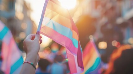 Community engagement with the transgender flag at a Pride event, promoting visibility and equal rights
