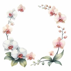 orchid themed frame or border for photos and text. watercolor illustration, Perfect for nursery art, simple clipart, single object, white color background. For greeting card.