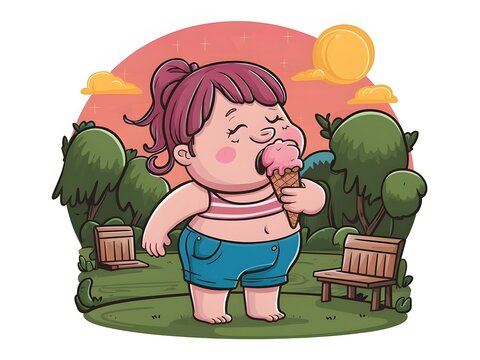 girl eating pink ice cream park scene clip art preview