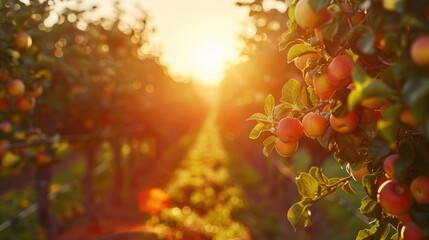 "Apple orchard in the morning sun. A beautiful day to pick apples!"