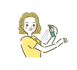 虫除けスプレーを塗る人 虫除けを使う若い女性 日焼け止め 化粧水