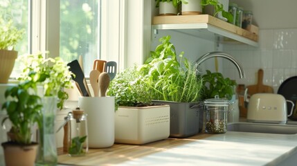 A family kitchen with bamboo utensils, glass containers for bulk foods, and no plastic in sight