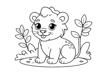 Coloring page of little baby lion for kids coloring book	