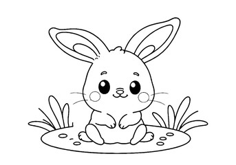 Coloring page of little baby rabbit for kids coloring book