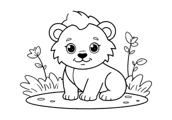 Coloring page of little baby lion for kids coloring book	