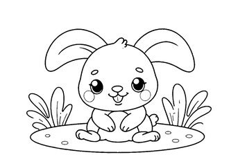 Coloring page of little baby rabbit for kids coloring book