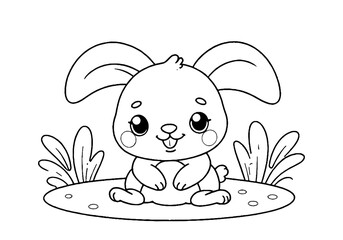 Coloring page of little baby rabbit for kids coloring book