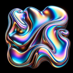 Liquid Metal Shape: Vibrant Holographic Isolation, Iridescent Melted Chrome Waves