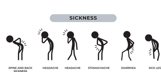 stick figure disease and sick symbols silhouette